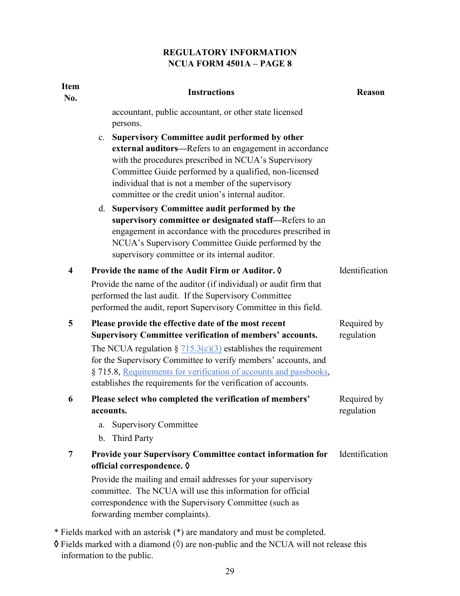 Download Instructions for NCUA Profile Form 4501A Credit Union Profile