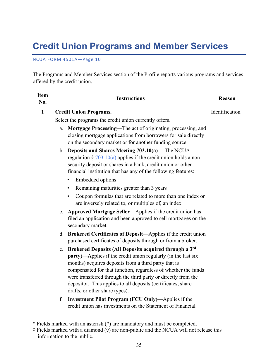 Download Instructions for NCUA Profile Form 4501A Credit Union Profile