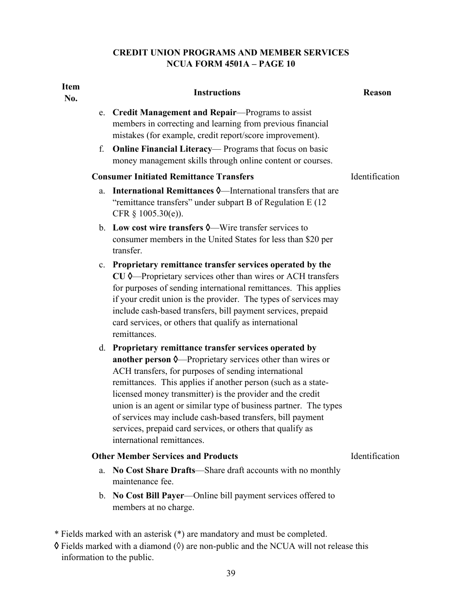 Instructions for NCUA Profile Form 4501A Credit Union Profile Form, Page 42