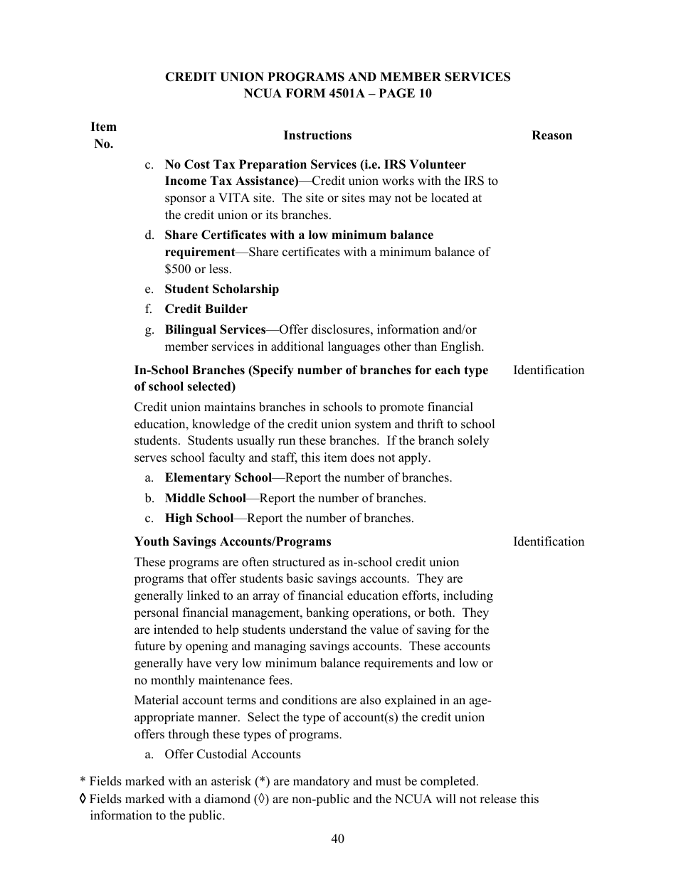 Instructions for NCUA Profile Form 4501A Credit Union Profile Form, Page 43