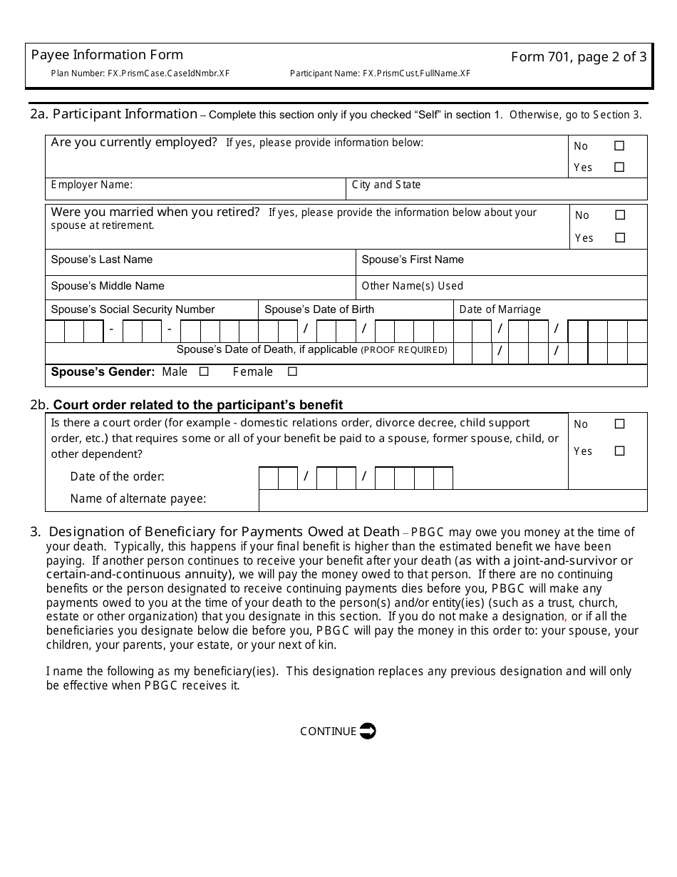 PBGC Form 701 Payee Information Form, Page 4
