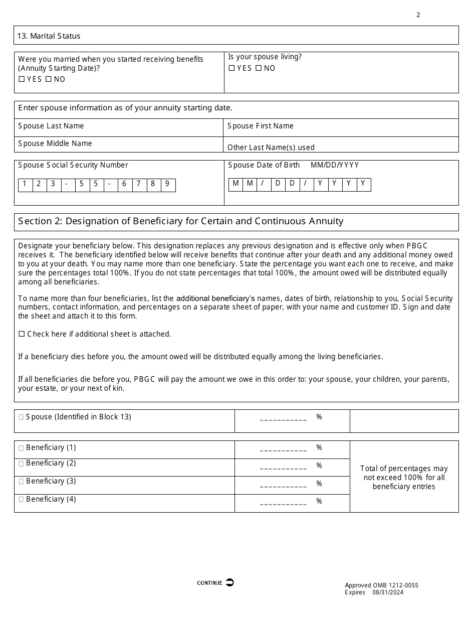 PBGC Form 711 Change of Beneficiary for Certain  Continuous (Cc) Benefits Only (Currently Receiving Pension Benefits), Page 4