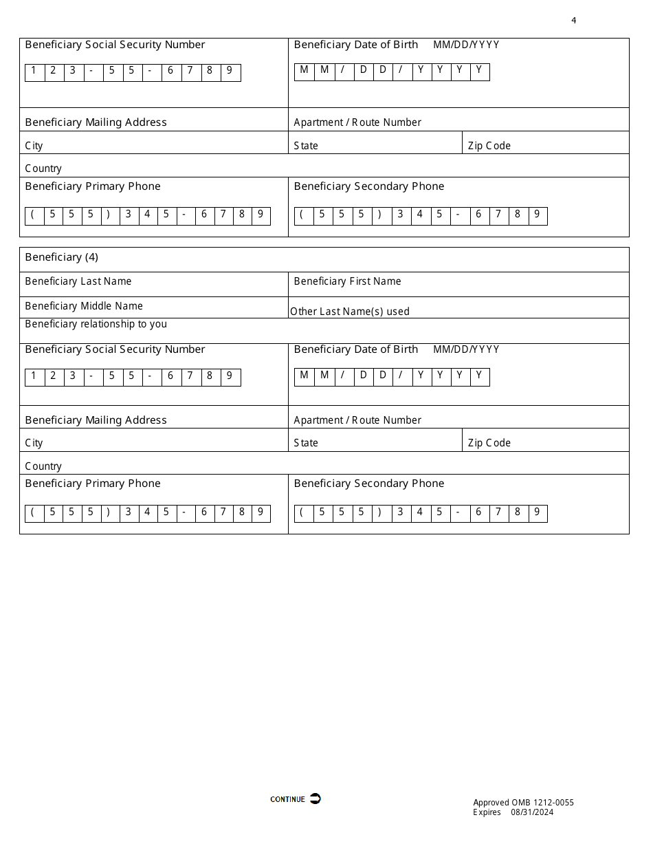 PBGC Form 711 Change of Beneficiary for Certain  Continuous (Cc) Benefits Only (Currently Receiving Pension Benefits), Page 6
