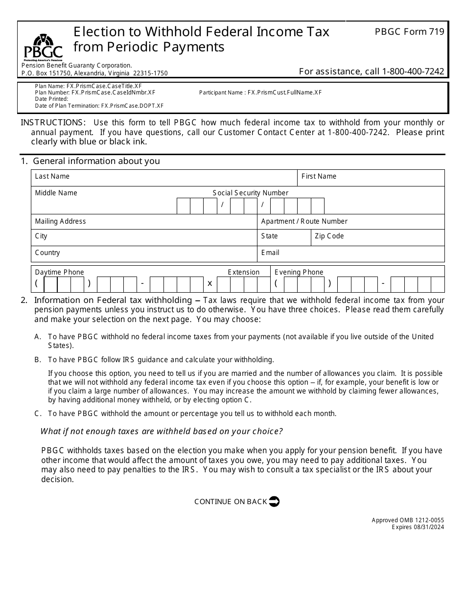 PBGC Form 719 Election to Withhold Federal Income Tax From Periodic Payments, Page 3