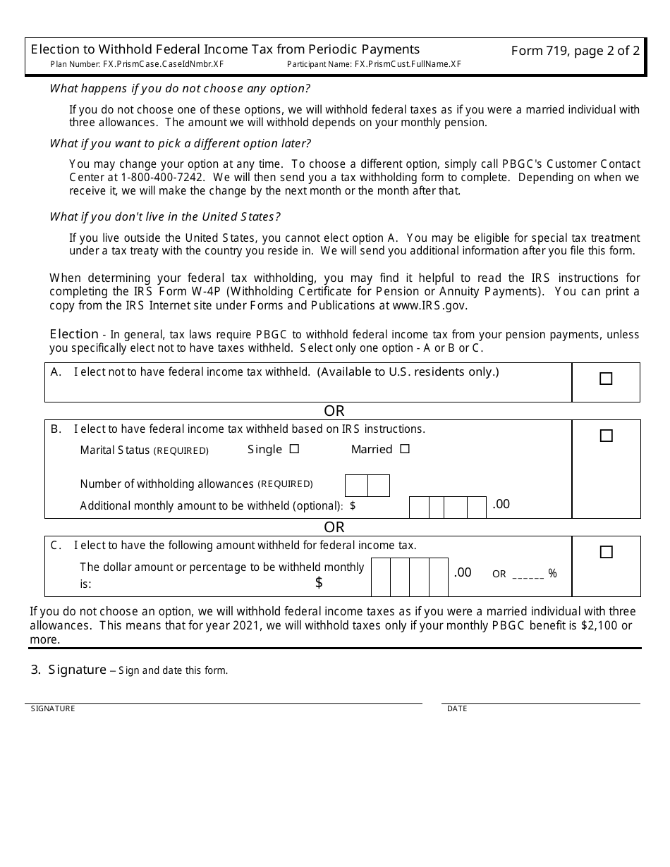 PBGC Form 719 Election to Withhold Federal Income Tax From Periodic Payments, Page 4