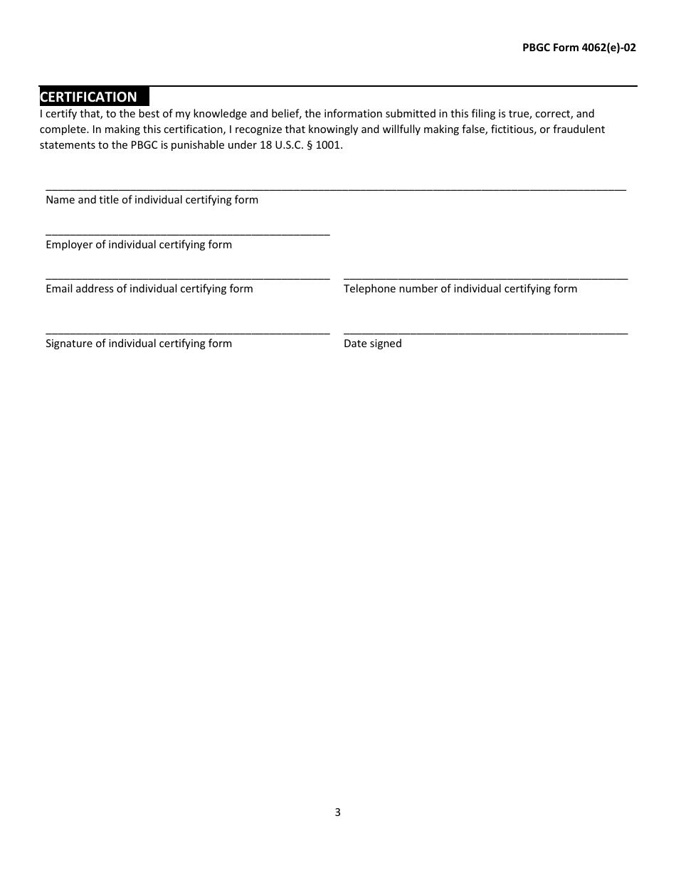 PBGC Form 4062(E)-02 Notice of Election Under Erisa 4062(E)(4), Page 3