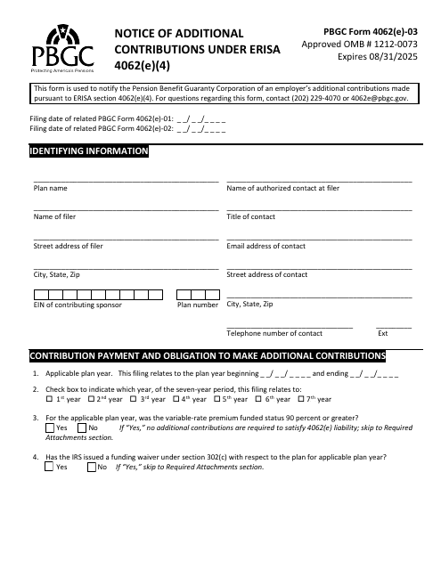 PBGC Form 4062(E)-03  Printable Pdf