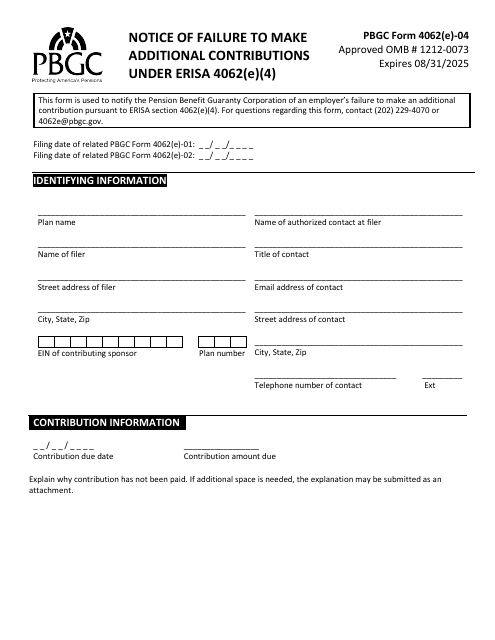 PBGC Form 4062(E)-04  Printable Pdf