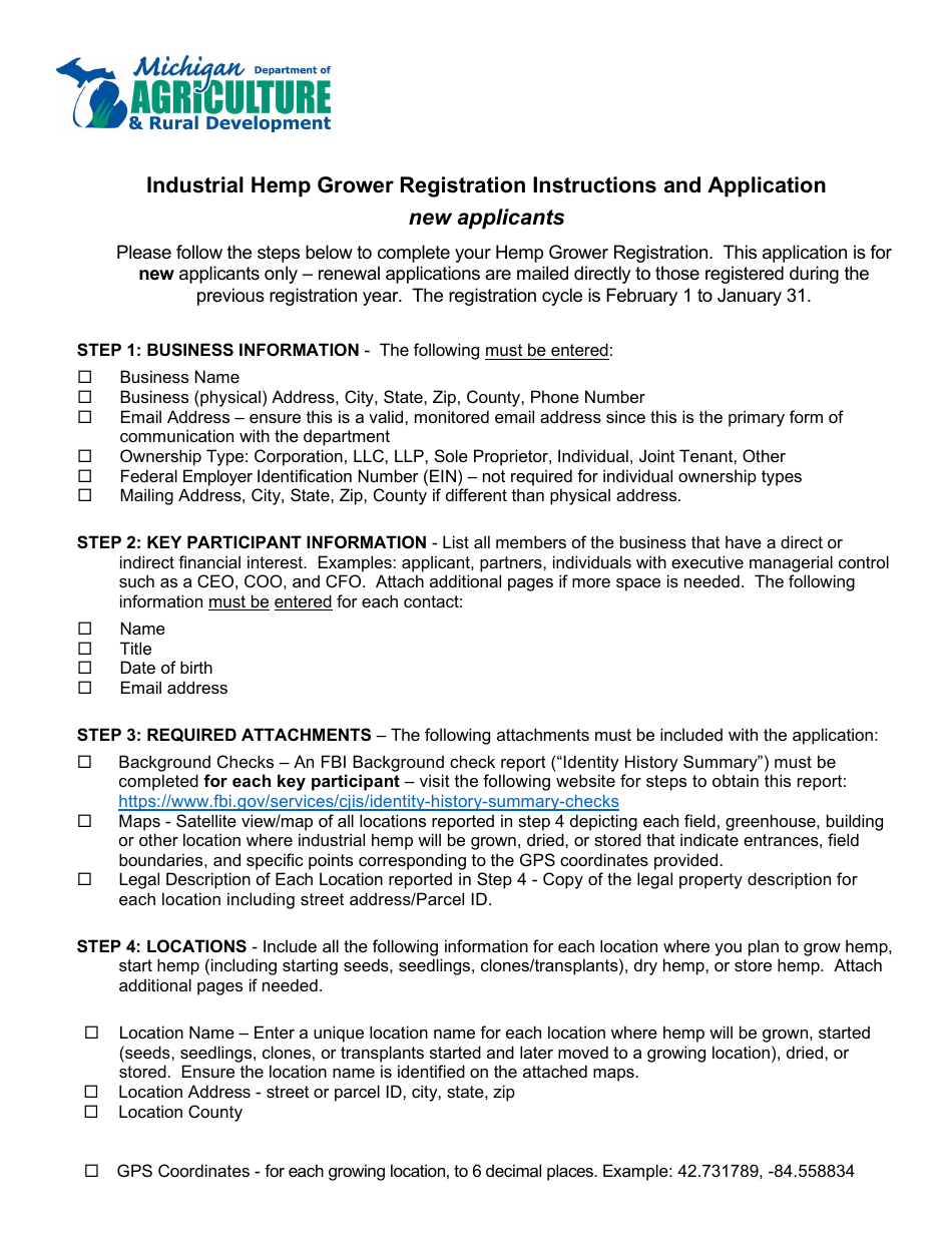 Hemp Grower Registration - New Application - Michigan, Page 1