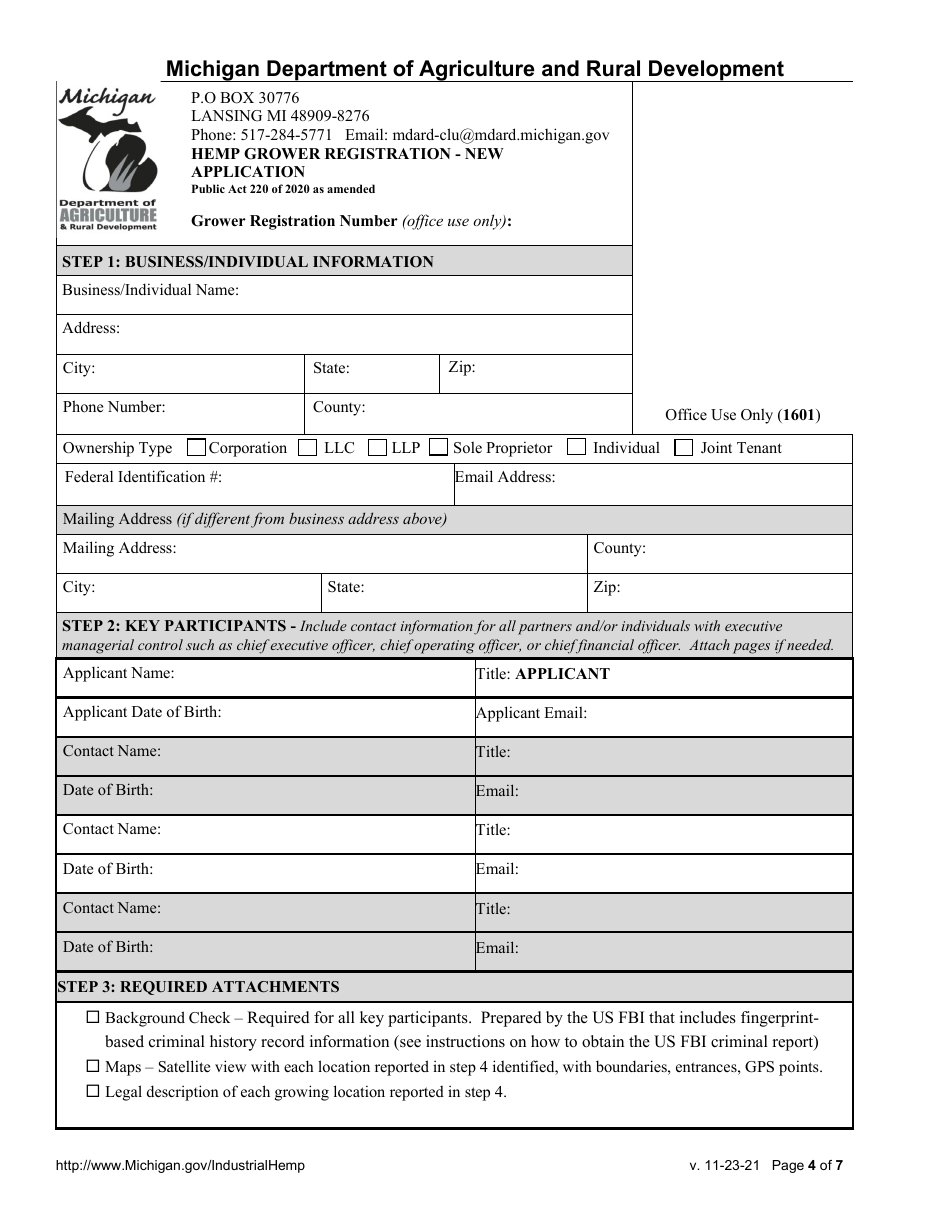 Hemp Grower Registration - New Application - Michigan, Page 4