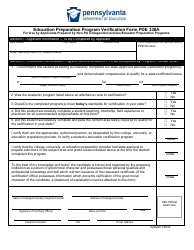 Document preview: Form PDE338A Education Preparation Program Verification Form - Pennsylvania