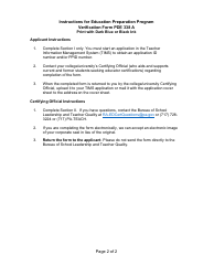 Form PDE338A Education Preparation Program Verification Form - Pennsylvania, Page 2