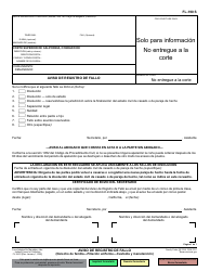 Document preview: Formulario FL-190 Aviso De Registro De Fallo (Derecho De Familia - Filiacion Uniforme - Custodia Y Manutencion) - California (Spanish)