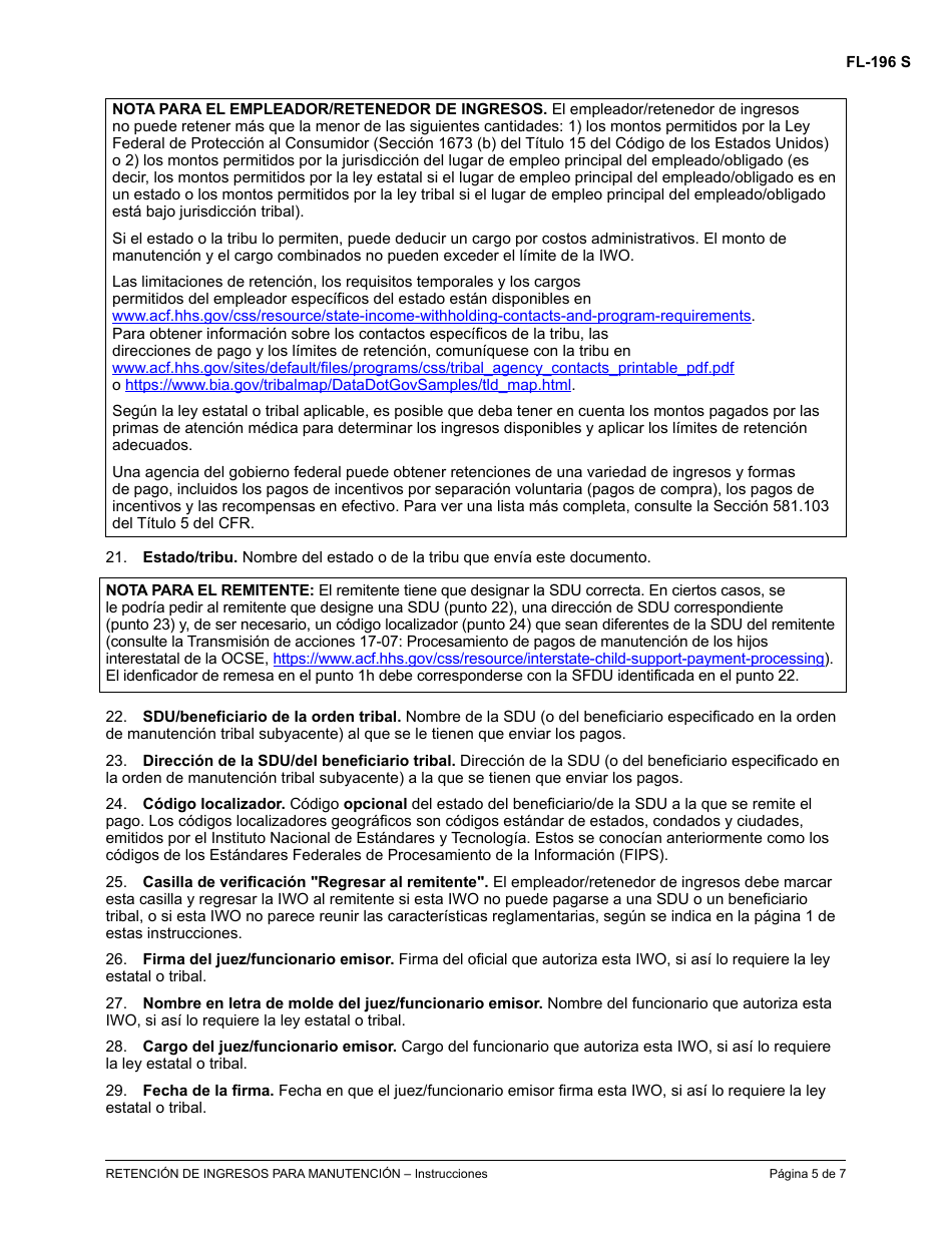 Instrucciones para Formulario FL-195 Retencion De Ingresos Para Manutencion - California (Spanish), Page 5