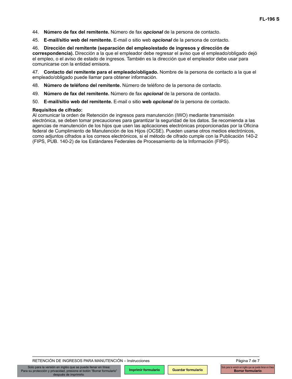 Instrucciones para Formulario FL-195 Retencion De Ingresos Para Manutencion - California (Spanish), Page 7