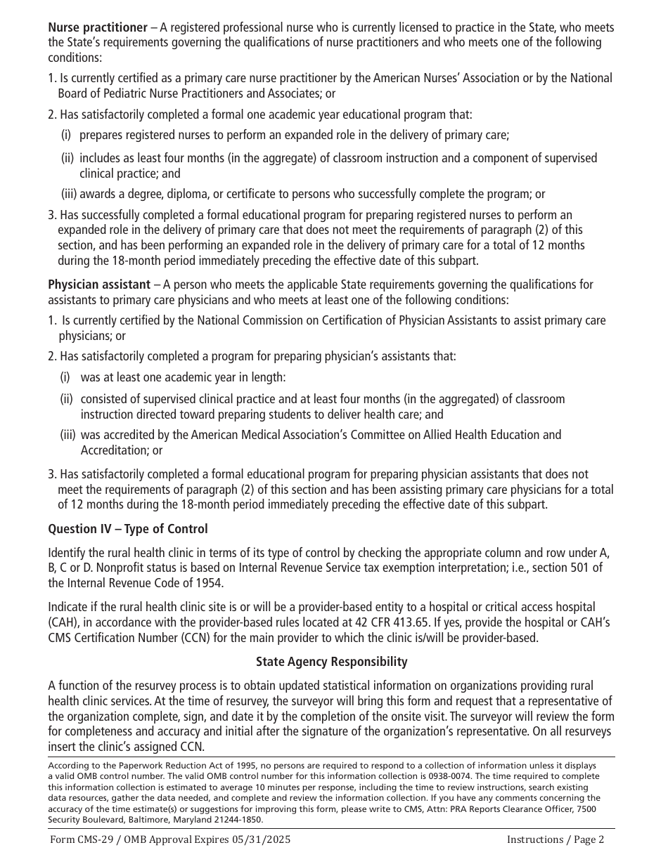 Form CMS-29 Verification of Clinic Data - Rural Health Clinic Program, Page 2