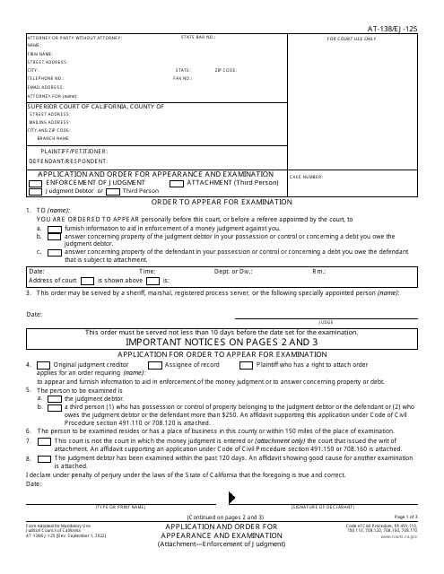 Form AT-138 (EJ-125)  Printable Pdf