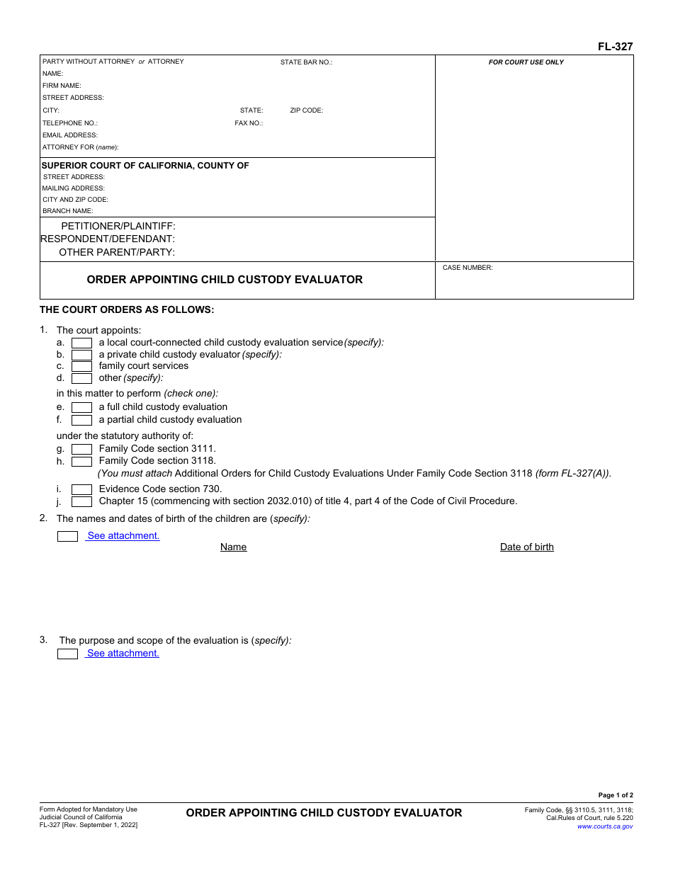 Form FL-327 Download Fillable PDF or Fill Online Order Appointing Child ...