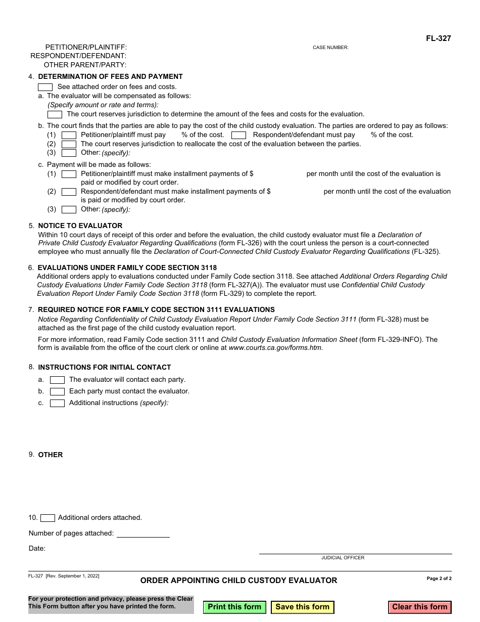 Form FL 327 Download Fillable PDF or Fill Online Order Appointing Child Form FL 327 Download Fillable PDF or Fill Online Order Appointing Child
