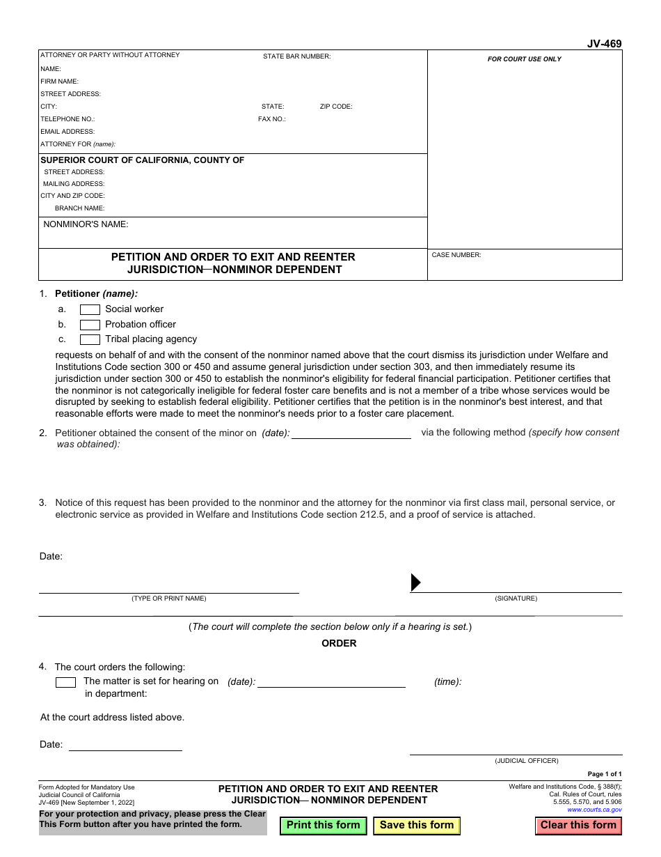 Form JV-469 - Fill Out, Sign Online and Download Fillable PDF ...