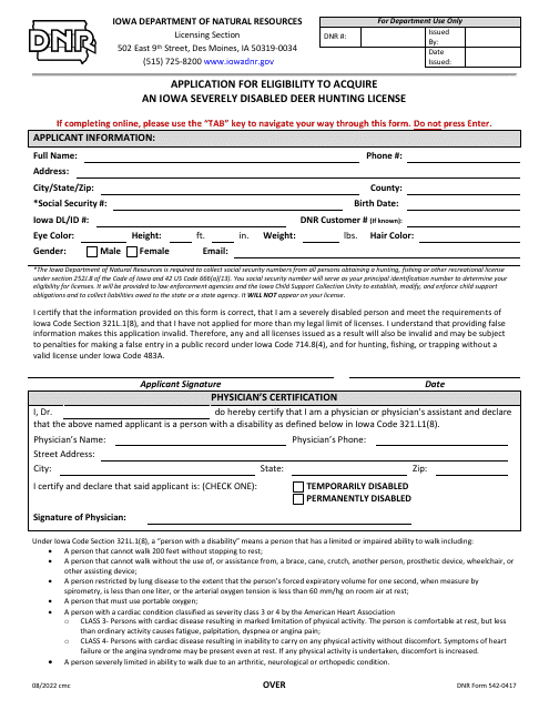 DNR Form 542-0417  Printable Pdf