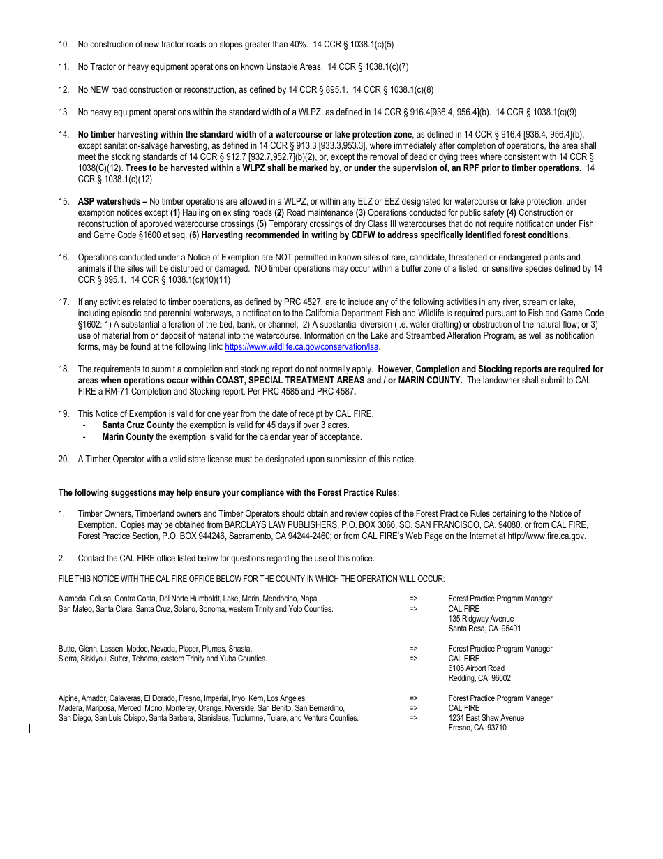 Form RM-73 (1038B) 10% Dead, Dying or Diseased Trees Fuelwood or Split Products or Removal of Slash  Woody Debris Not Located Within a Wlpz Exemption - California, Page 4