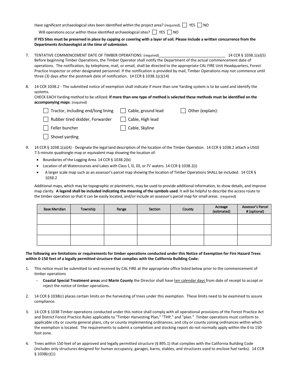 Form RM-73 (1038C) Structure Protection Exemption - Removal of Fire Hazard Trees From 0 to 150 Feet of an Approved and Legally Permitted Structure - California, Page 3