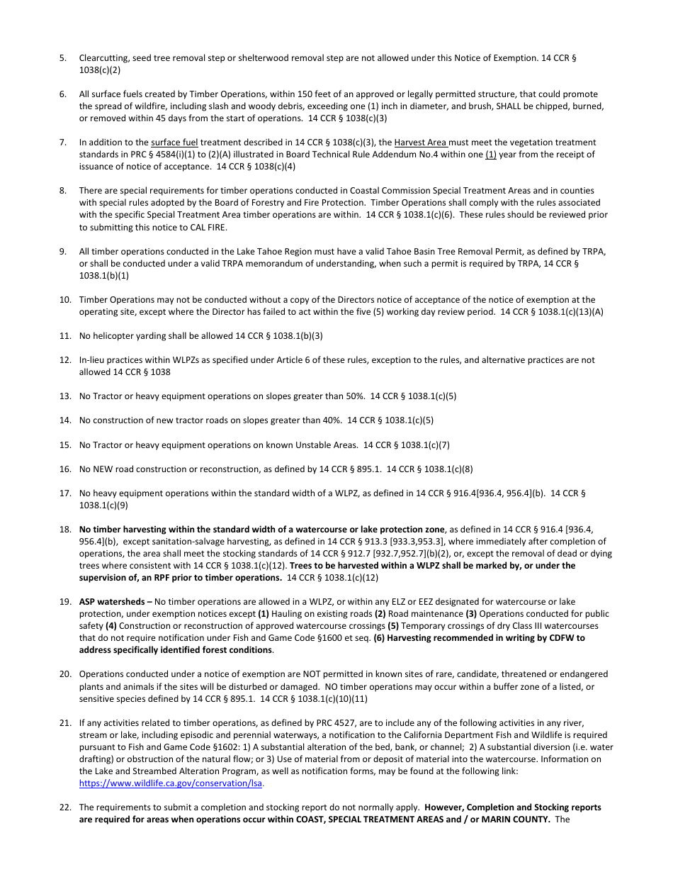 Form RM-73 (1038C) Structure Protection Exemption - Removal of Fire Hazard Trees From 0 to 150 Feet of an Approved and Legally Permitted Structure - California, Page 4