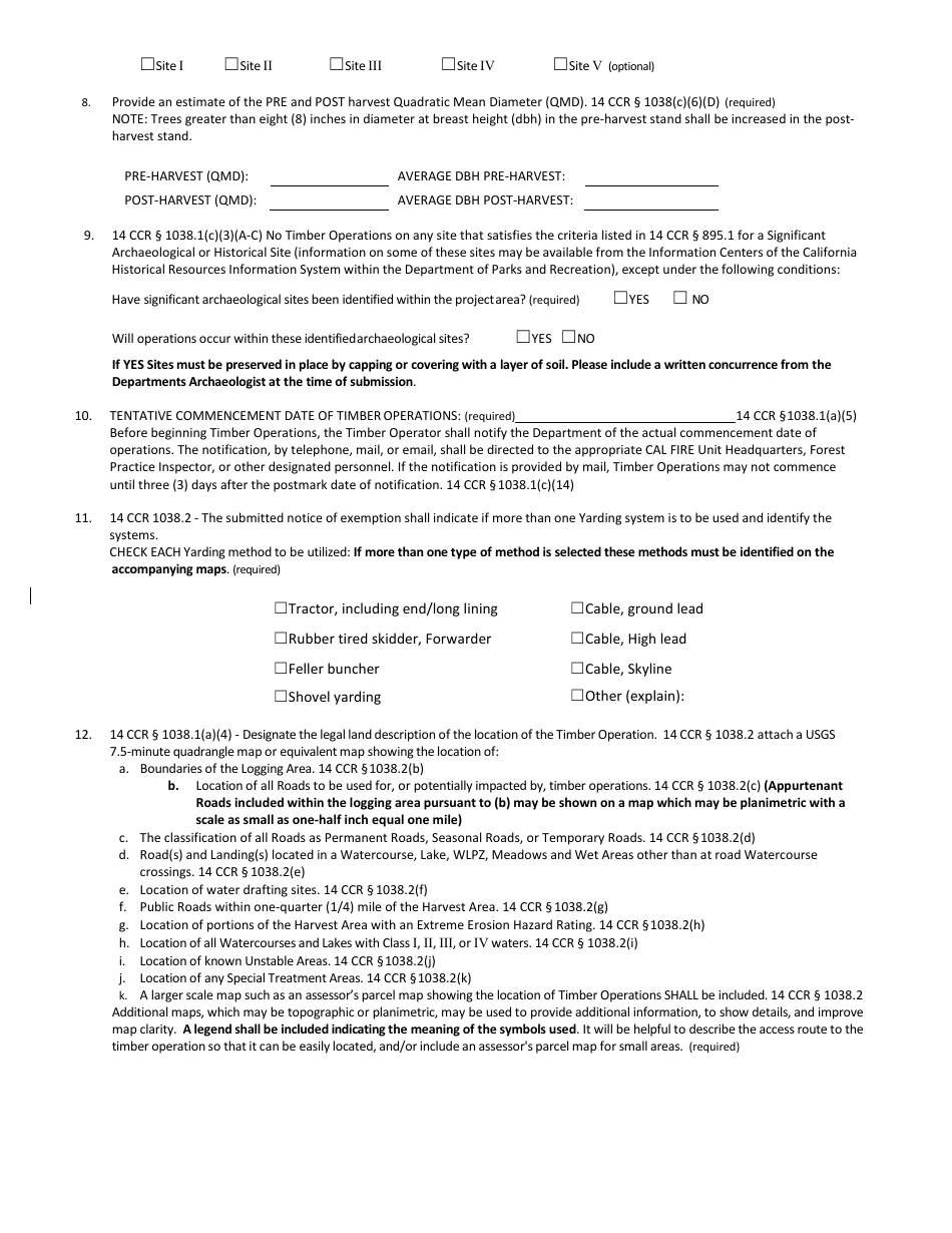 Form RM-73 (1038C6) Structure Protection Exemption - Removal of Fire Hazard Trees From 150 to 300 Feet of an Approved and Legally Permitted or (Habitable) Structure - California, Page 3