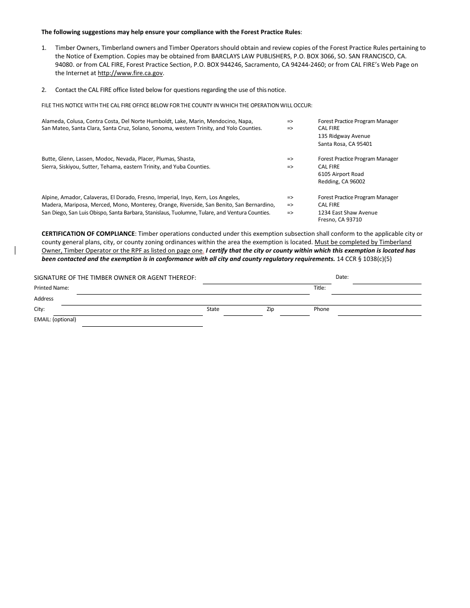 Form RM-73 (1038C6) Structure Protection Exemption - Removal of Fire Hazard Trees From 150 to 300 Feet of an Approved and Legally Permitted or (Habitable) Structure - California, Page 6