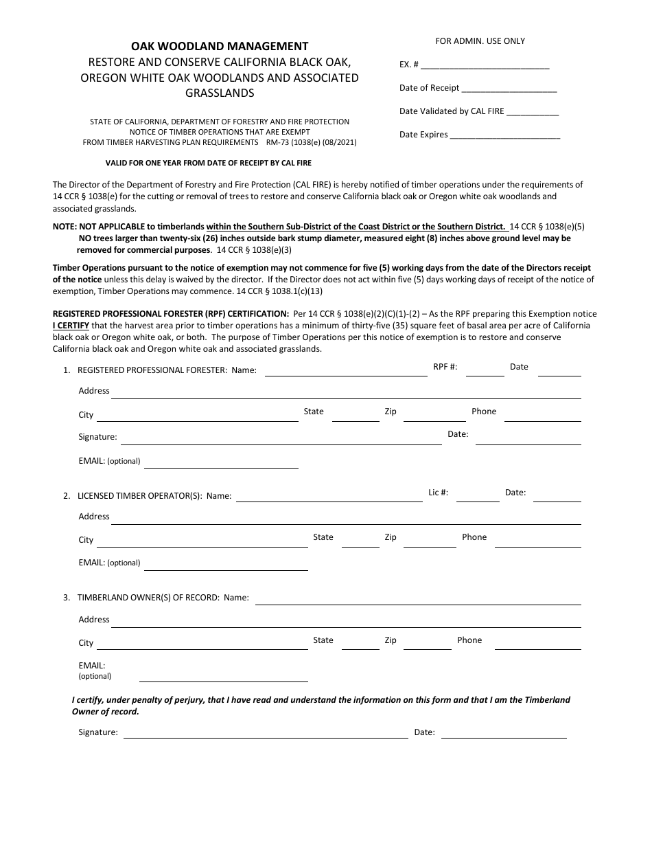 Form RM-73 (1038(E)) Download Fillable PDF or Fill Online Oak Woodland ...