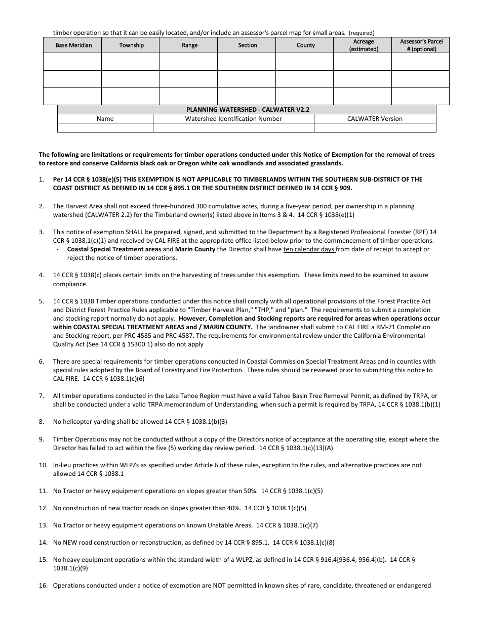Form RM-73 (1038(E)) Oak Woodland Restoration Exemption Form - California, Page 5