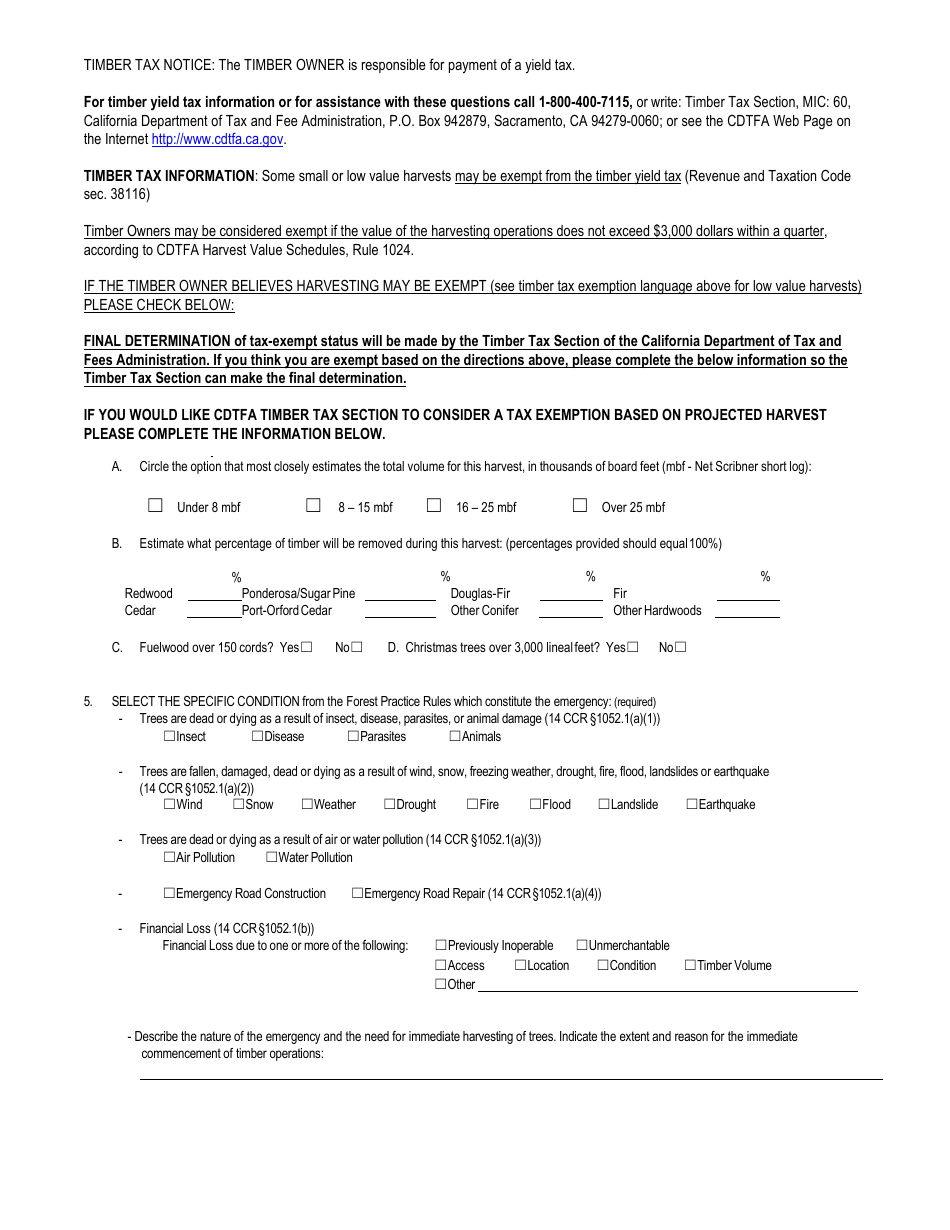 Form RM-67 Notice of Emergency Timber Operations - California, Page 3