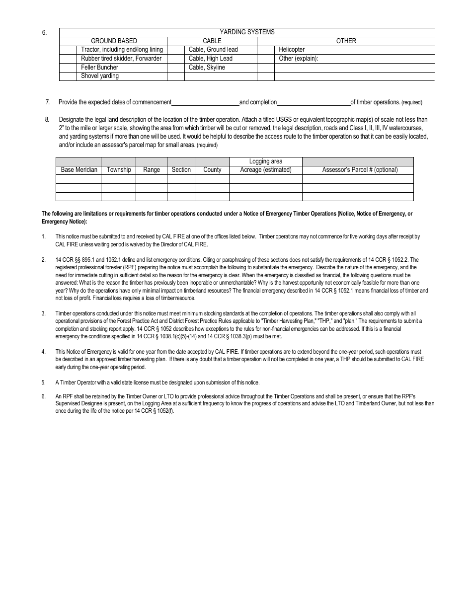 Form RM-67 Notice of Emergency Timber Operations - California, Page 4