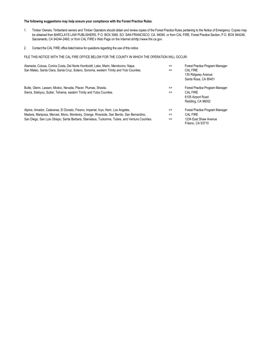 Form RM-67 Notice of Emergency Timber Operations - California, Page 5