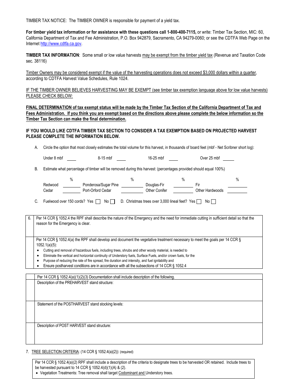 Form RM-65 Notice of Emergency Timber Operations Fuel Hazard Reduction - California, Page 3