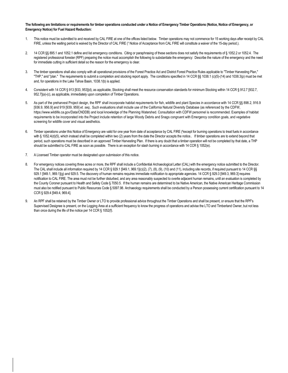 Form RM-65 Notice of Emergency Timber Operations Fuel Hazard Reduction - California, Page 6