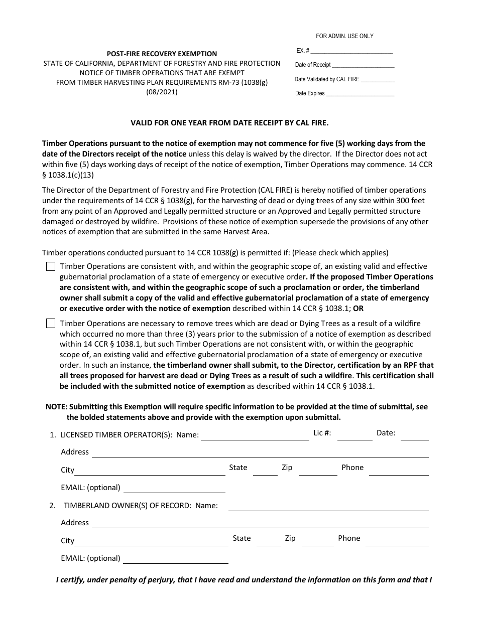 Post-fire Recovery Exemption - California, Page 1