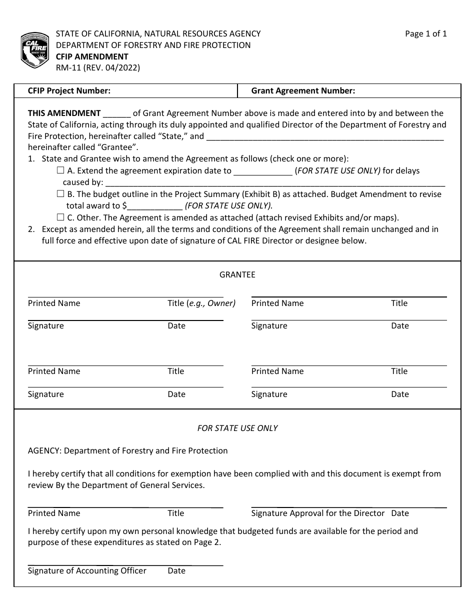 Form RM-11 Cfip Amendment - California, Page 1