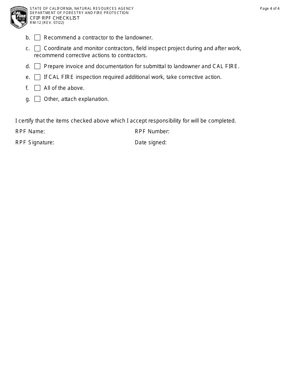 Form RM-12 Cfip Rpf Checklist - California, Page 4