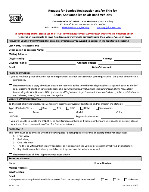 DNR Form 542-0855  Printable Pdf