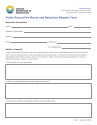 Public Record Fee Waiver and Reduction Request Form - Oregon