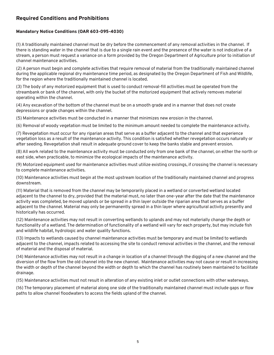 Agricultural Drainage Channel Maintenance Notification Form (notice) - Oregon, Page 5