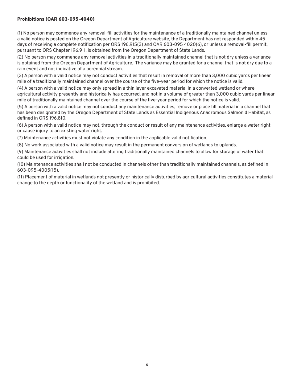Agricultural Drainage Channel Maintenance Notification Form (notice) - Oregon, Page 6