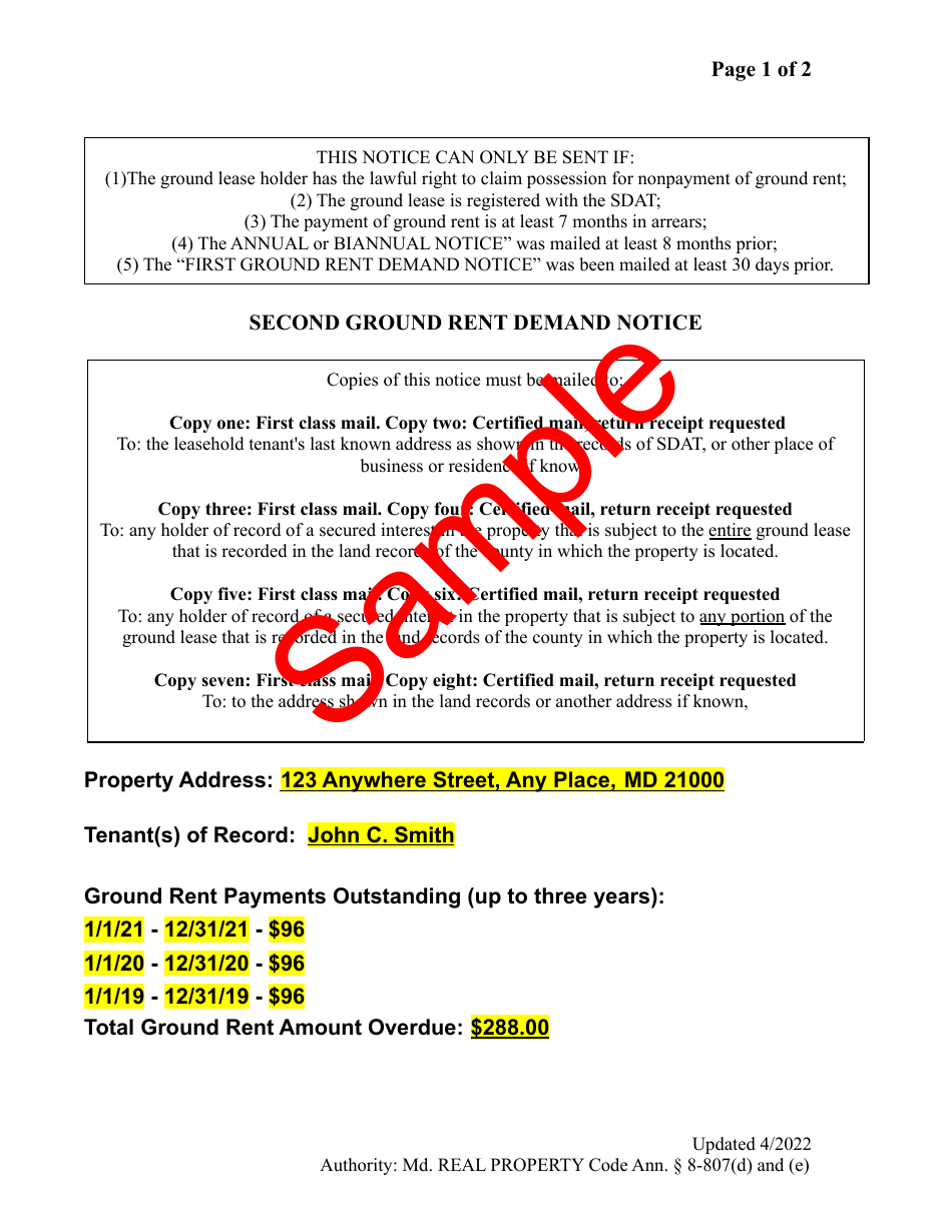 Second Ground Rent Demand Notice - Maryland, Page 3