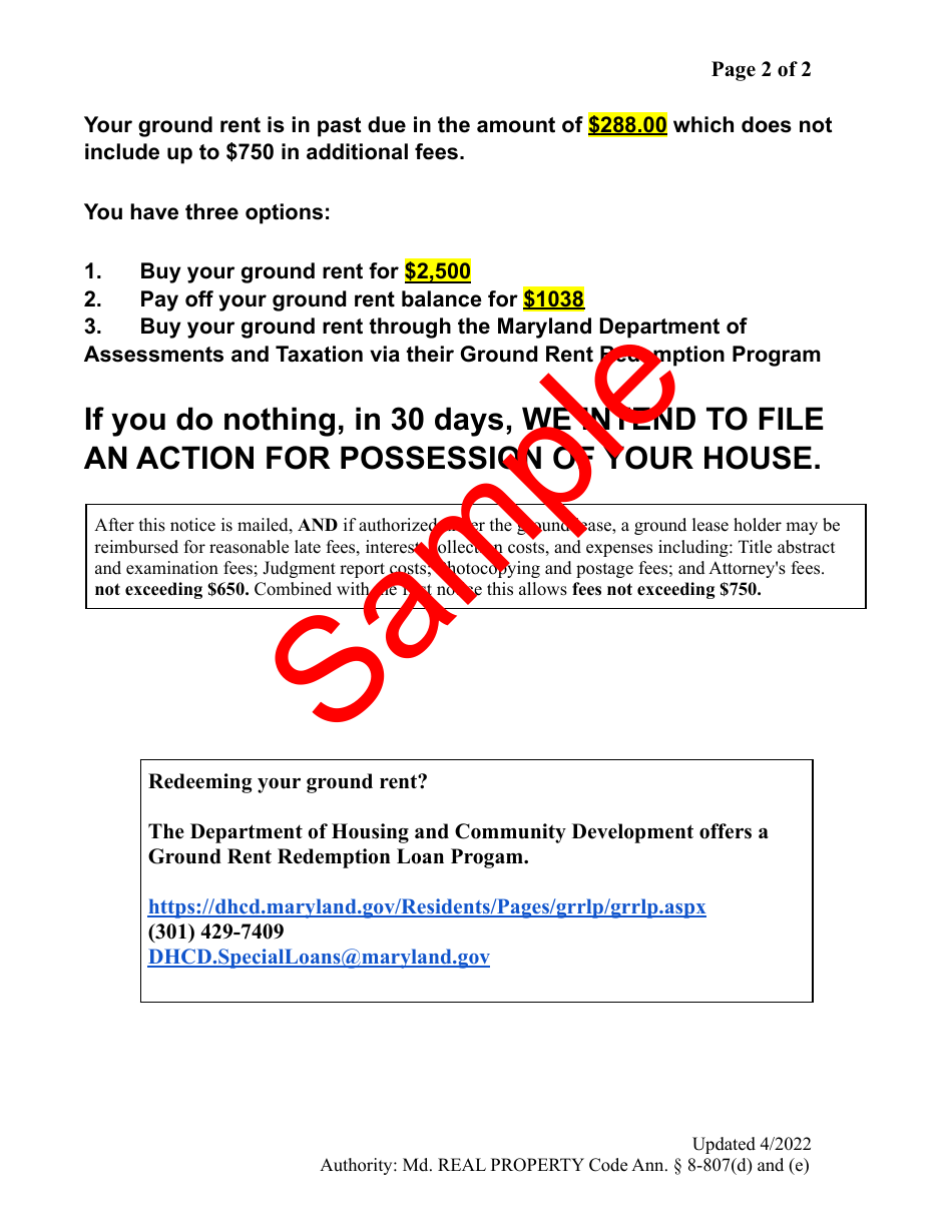 Second Ground Rent Demand Notice - Maryland, Page 4