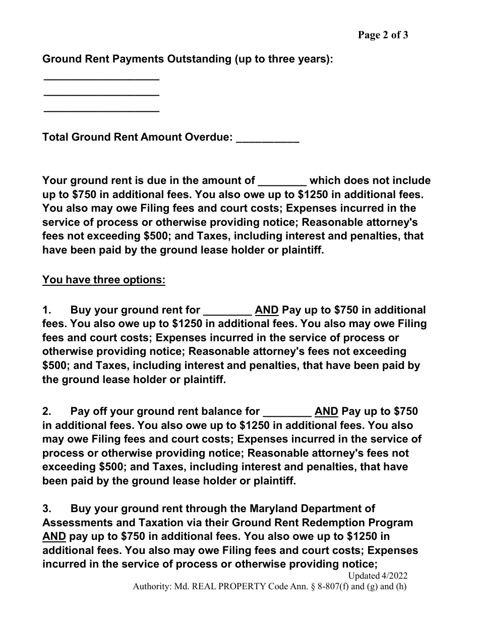 Third Ground Rent Demand Notice - Maryland, Page 2