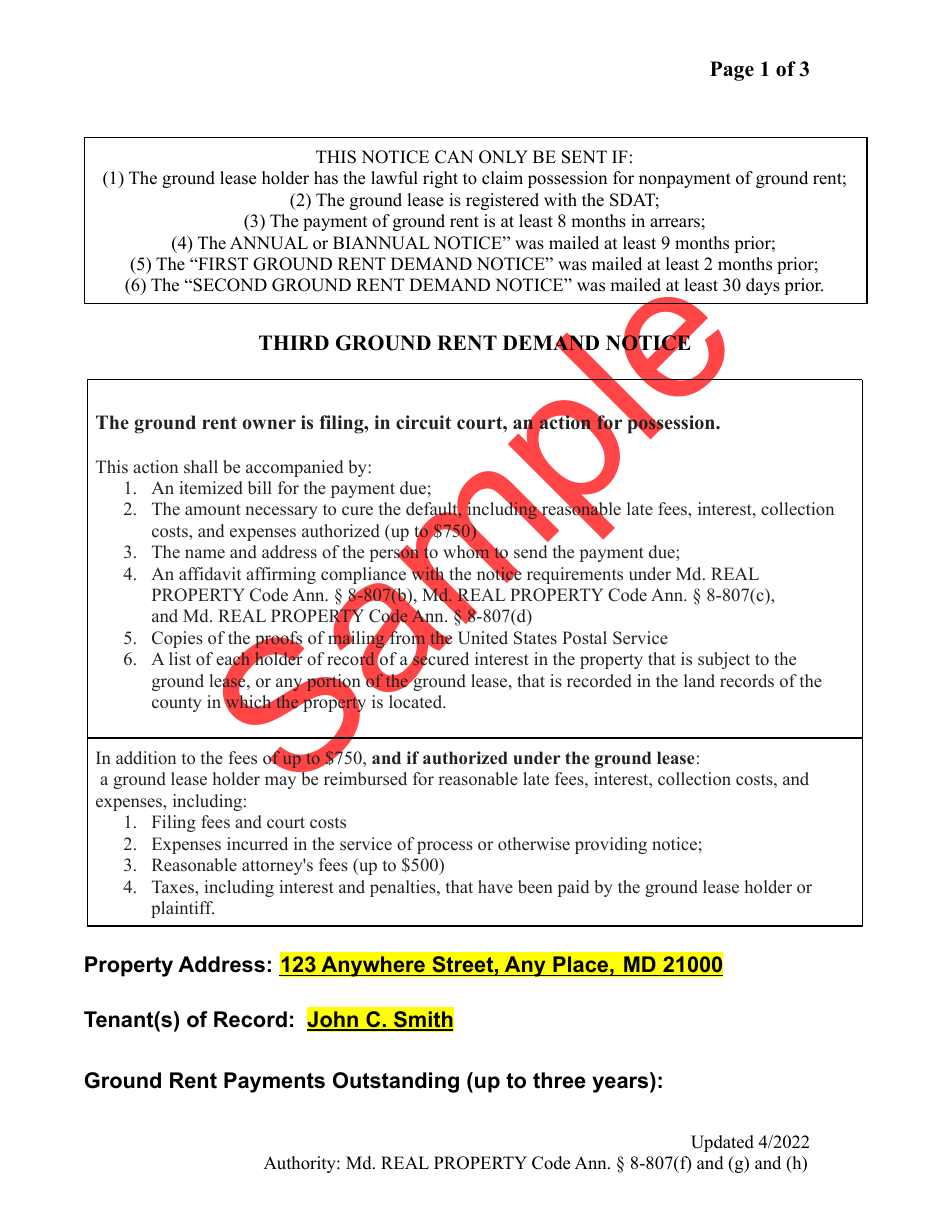 Third Ground Rent Demand Notice - Maryland, Page 4