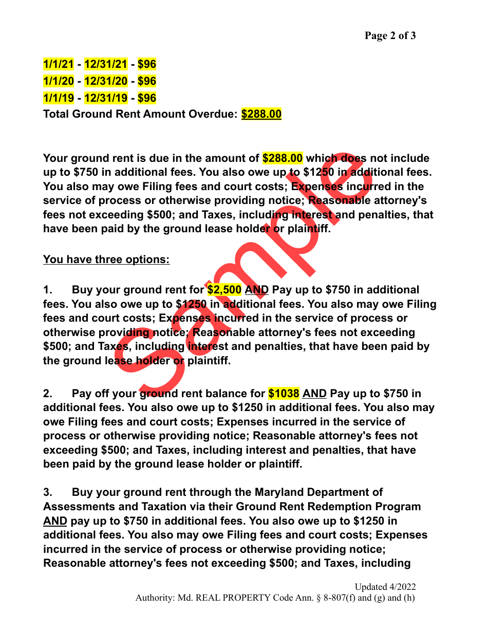 Third Ground Rent Demand Notice - Maryland, Page 5