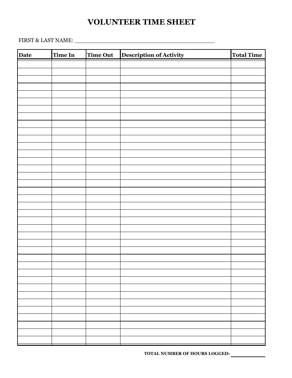 Volunteer Hours Log Sheet Template
